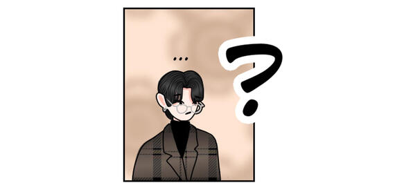 a webtoon-like drawing of minghao looking confused with a big question mark beside him.